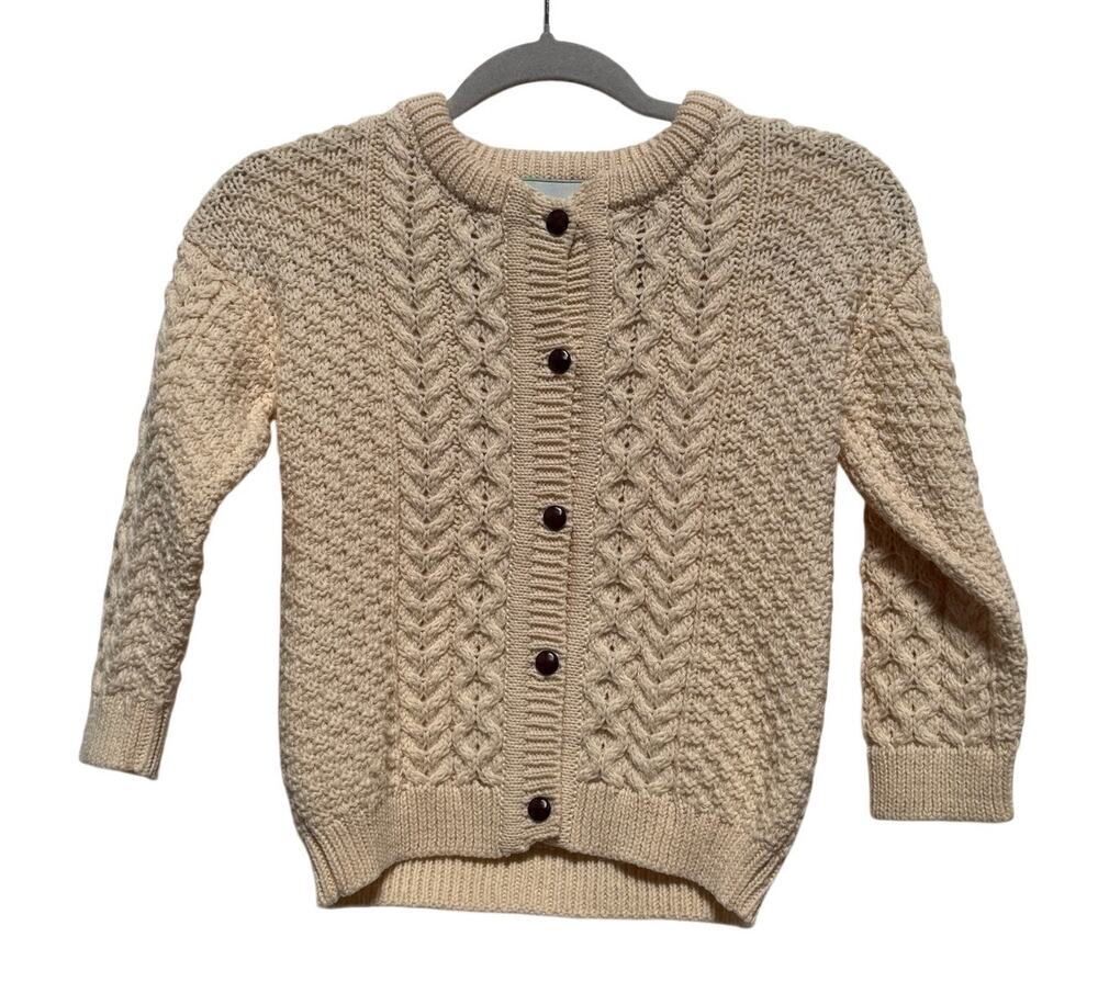Original Aran Co. Cableknit Wool Sweater Youth 7-8 Cream 100% New Merino Wool